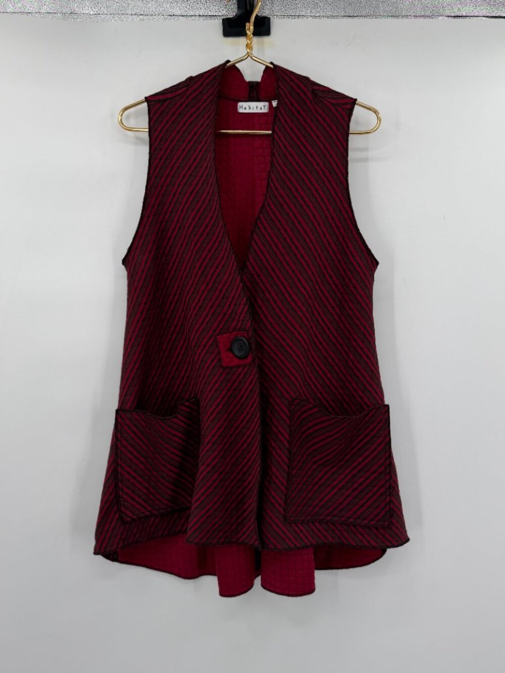Habitat Red Black Striped Artsy Swing Vest Jacket Pockets Size Small - Picture 1 of 12